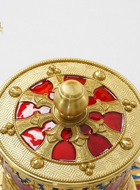 指捻转筒转金轮铜六字真言汽车载手动转金筒家用摆件藏族转简经轮