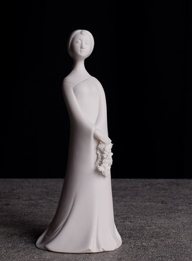 德化白瓷工艺品中式禅意古典美仕女陶瓷人物摆件家居客柜装饰礼物