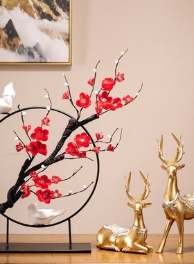 过年家里摆件花博古架新中式家居客厅电视柜柜玄关摆台铁艺装饰品