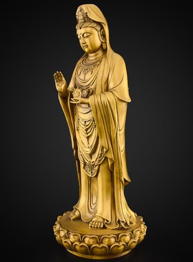 铜观音佛象黄铜南海观世音菩萨家用供奉佛像摆件千手观音站姿大号