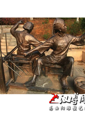 玻璃钢仿铜人物雕塑景观广场铸铜养蚕人物雕塑铜雕纺织文化定制做