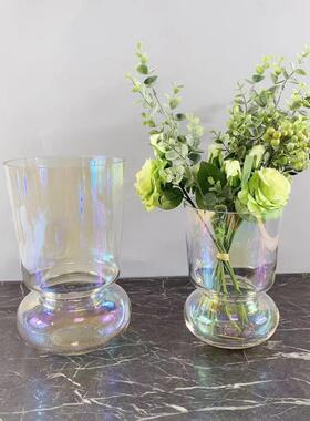 北欧玻璃电镀银色奖杯花瓶家居插花客厅装饰品摆件艺术样品屋展示
