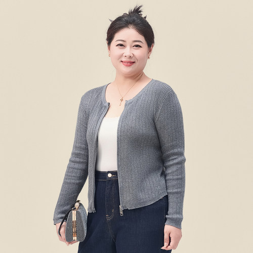 迅町秋季新款2025秋季修身女士微胖大码羊毛针织圆领开衫显瘦穿搭 - 图0