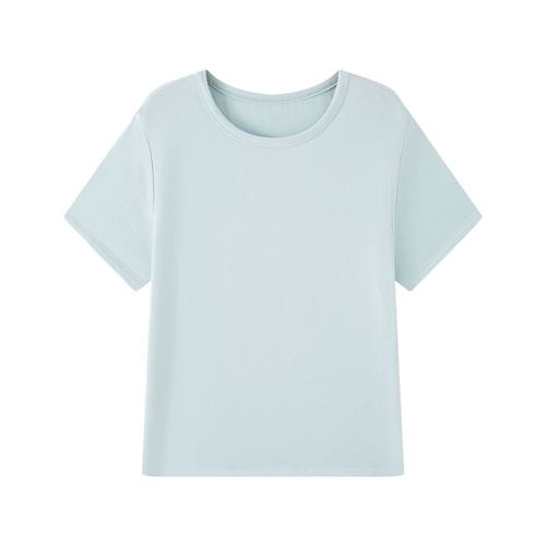 迅町莱赛尔凉感微胖大码T恤女正肩胖mm遮肉显瘦U领上衣加肥加大码 - 图3