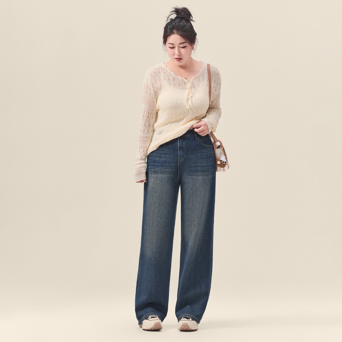 迅町秋冬新款微胖大码女士装裤子苹果形牛仔直筒拖地裤弹力宽松版,淘宝优惠券,粉丝福利购,淘宝优惠卷