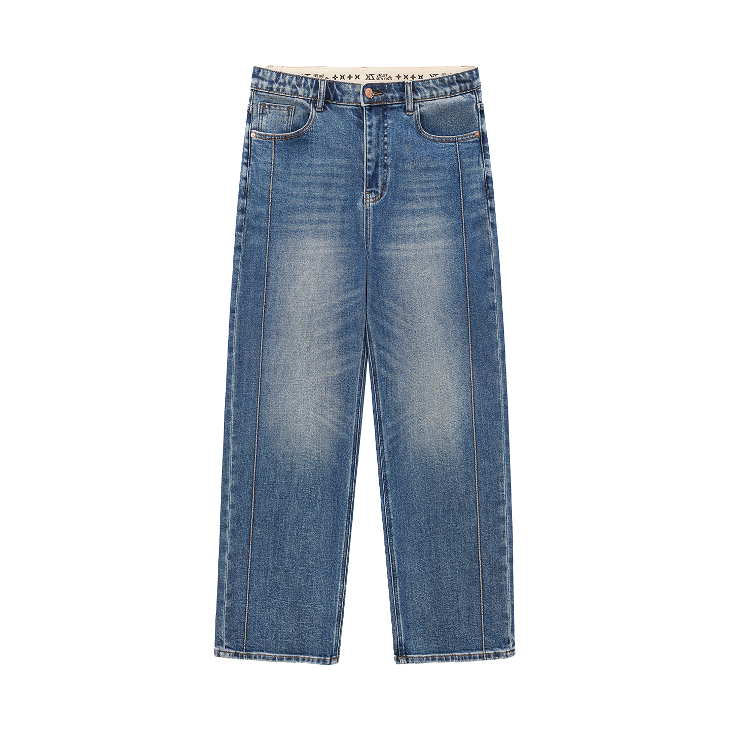 迅町微胖大码女装牛仔宽松直筒裤梨形苹果型显瘦2025秋冬加绒加厚 - 图3