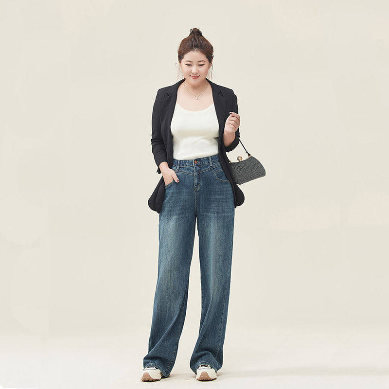 讯町冬季加绒加厚直筒宽松拖地牛仔裤弹力微胖梨型大码弹力胖女装,淘宝优惠券,粉丝福利购,淘宝优惠卷