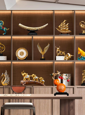 新中式轻奢高端摆件家q居软装客厅办公室茶室博古架书房书柜装饰