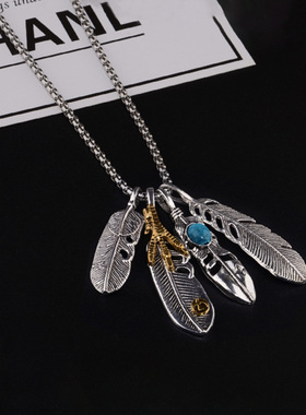 女鹰爪羽毛树叶挂坠长款项链配饰