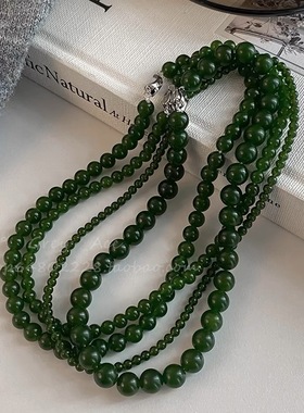 新中式国风仿翡翠绿色串珠项链女