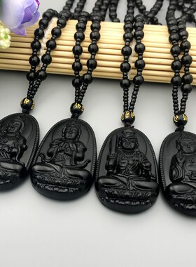 黑曜石八大守护神本命佛毛衣链