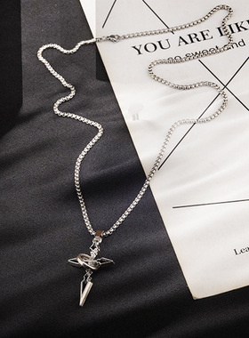 滴油项链黑色十字架吊坠男毛衣链