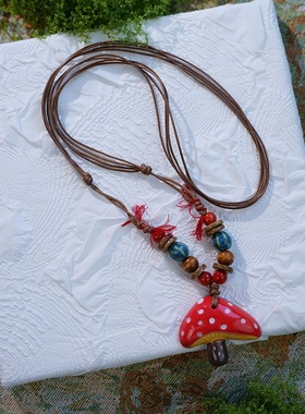 景德镇陶瓷秋冬可调长款蜡绳项链