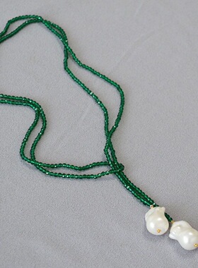 巴洛克珍珠绿砂石项链长款毛衣链