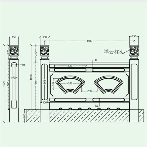 水泥仿石扇形栏杆模具风景区河道桥梁仿铸石护栏模具中式仿石模具 - 图3