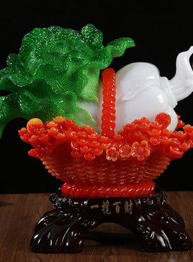 一揽百财招财翡翠玉白菜摆件客厅酒柜玄关装饰品公司店铺开??业礼