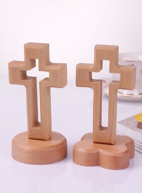 十字木质架子桃书桌摆台现代木头实木定制刻字送礼