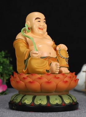 10寸金罗缎锦弥勒佛笑佛坐莲花佛布袋佛中式招财家居桌面佛像摆件