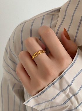 适合手粗的大码戒指女胖MM复古镂空链条冷淡风网红欧美大号食指潮