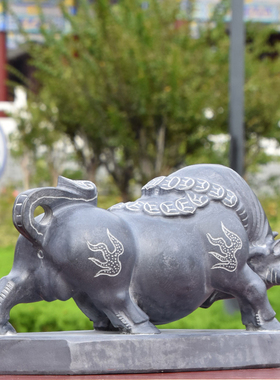 石雕石头牛青石旺财牛小黄卧牛镇宅十二生肖牛石牛家居办公室摆件