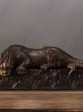 新中式茶宠摆件铜镇水兽龙王蚣蝮水麒麟高档礼品家居办公室装饰品