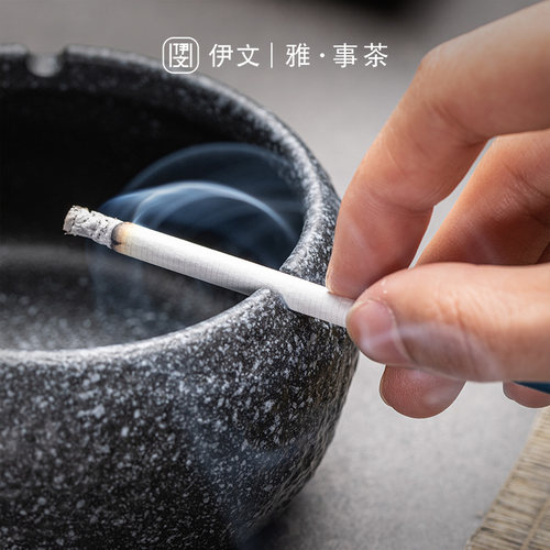 石头釉烟灰缸带盖防风高档办公室客厅创意摆件防风烟缸防飞灰家用 - 图2