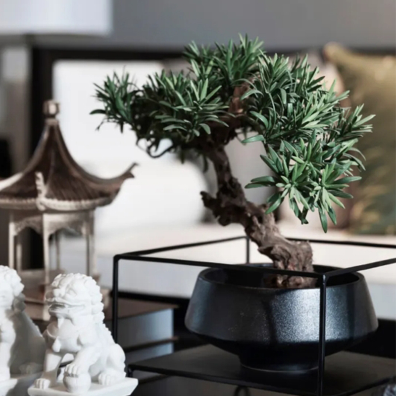 中式仿真创意罗汉松盆景前台茶几茶室餐厅墙柜博古架装饰桌面摆件 - 图0