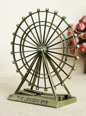 创意金属工艺英伦风格旋转摩天轮模型带灯家居客厅办公摆件送女生