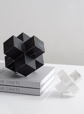 简约大理石十字摆件客厅茶几柜子轻奢风摆设样板间书房桌面装饰品