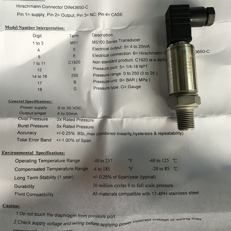 M5156-050882-006BG压力传感器M5156-000002-007BG金属变送器 - 图1