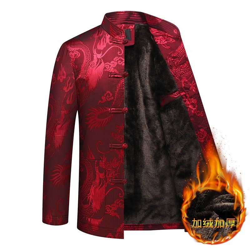 秋冬季爸爸唐装男士中老年人过寿生日礼服爷爷装加绒外套老人衣服,淘宝优惠券,粉丝福利购,淘宝优惠卷