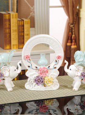 大象摆件家居酒柜装饰品招财客厅电视柜玄关创意陶瓷摆设一对镇宅