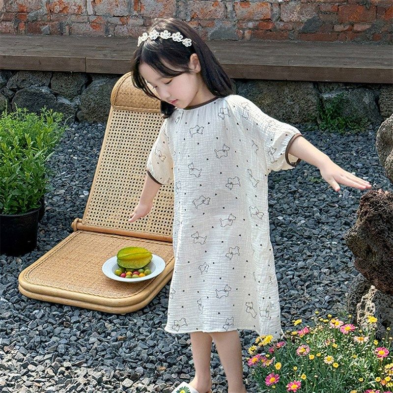 女童睡裙2024夏季纯棉纱布薄款短袖睡衣中大童甜美居家儿童连衣裙,淘宝优惠券,粉丝福利购,淘宝优惠卷