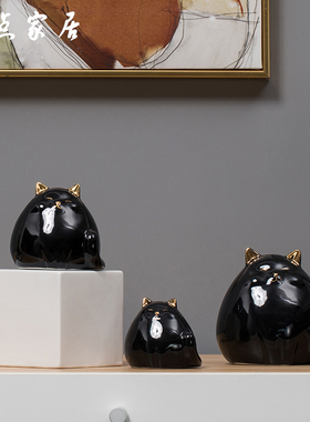 轻奢可爱陶瓷猫摆件小猫咪桌面客厅电视柜家里店铺样板房软装摆设