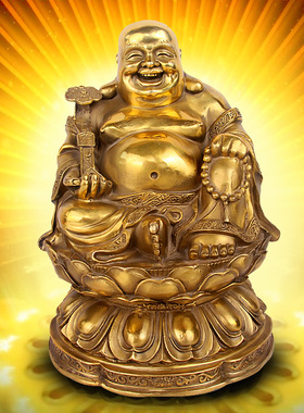 纯铜弥勒佛像摆件工艺品大肚笑佛招财装饰品客厅店铺供奉家居饰品