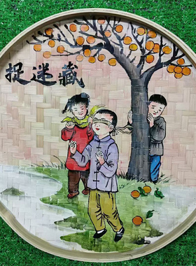 手工绘画竹簸箕画竹匾餐厅墙面装饰画美丽乡村文化建设幼儿园童趣