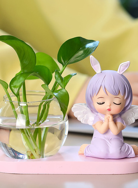 创意芭蕾女孩卡通人偶摆件绿萝水培花瓶摆件客厅办公桌面家居装饰