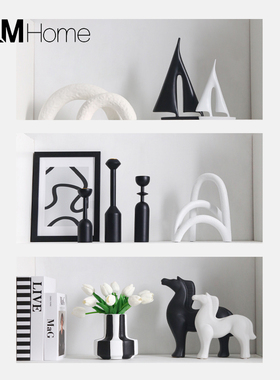 黑白软装高级感电视酒柜客厅家居玄关装饰工艺品摆件设样板间现代