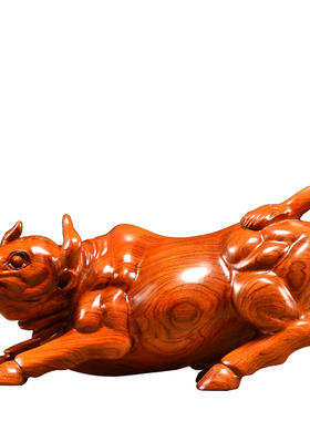 花梨木雕生肖牛摆件华尔街牛家居客厅办公室桌面装饰店铺开业送礼