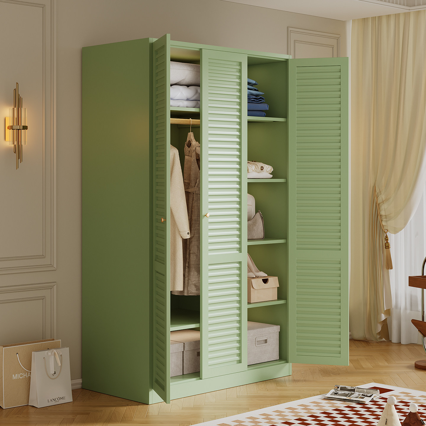 法式复古风衣柜家用卧室对开门无甲醛儿童铁艺衣橱收纳柜铁皮柜子,淘宝优惠券,粉丝福利购,淘宝优惠卷