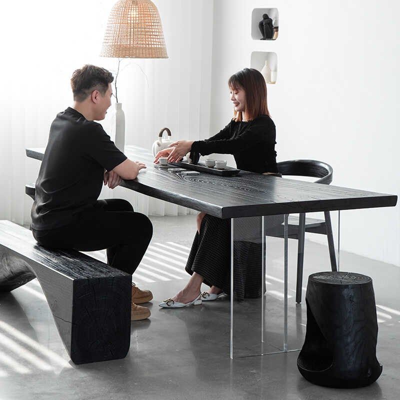 侘寂风白蜡木茶桌椅家用碳化黑茶台酒店民宿大板泡茶桌,淘宝优惠券,粉丝福利购,淘宝优惠卷