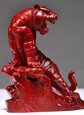 红色木质虎实木雕刻老虎十二生肖动物家居办公摆设送礼工艺礼品摆