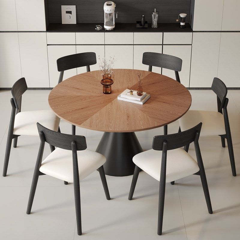 法式中古风实木圆形餐桌新款黑色高端家用奶油风轻复古洽谈桌,淘宝优惠券,粉丝福利购,淘宝优惠卷