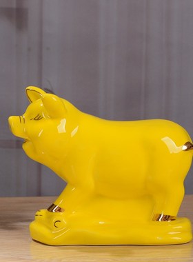 陶瓷猪白色十二生肖招财福贵猪工艺品现代家居客厅玄关摆设