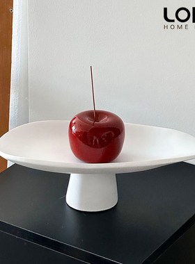 黑色陶瓷高脚水果盘甜品点心家用售楼处客厅软装茶几托盘