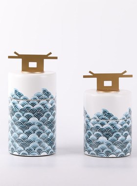 新中式釉彩陶瓷储物罐书房客厅玄关酒柜摆件酒店会所餐厅软装饰品