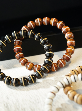 许多福 一线天天然嵌牛角隼卯珠手串珠串国潮风男女情侣同款手链