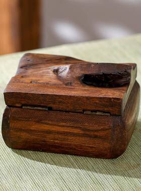 泰国木雕收纳盒复古木质饰品盒子实木名片盒创意方形桌面装饰摆件