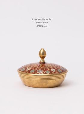 若奈家居真手绘！少量！印度舶来《金花盏》真黄铜置物盘首饰托盘