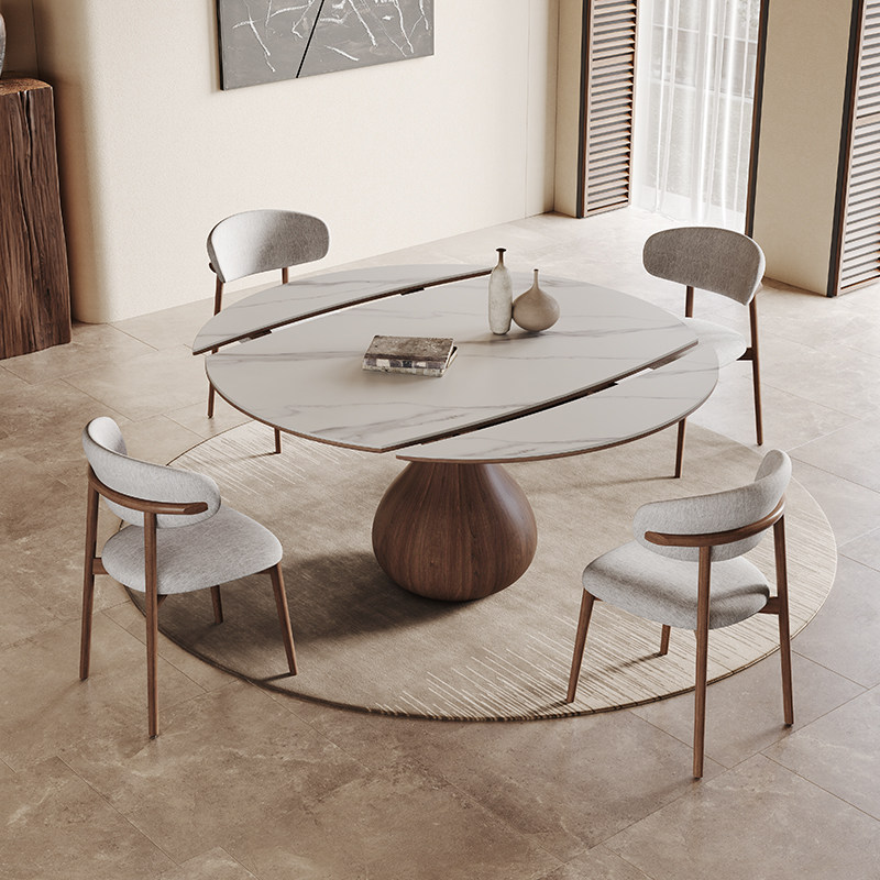 实木圆形餐桌现代小户型意式新款暖菜电磁炉岩板餐桌伸缩,淘宝优惠券,粉丝福利购,淘宝优惠卷